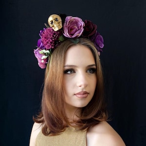 Dag van de dode bloemenkroon, hoofddeksel suikerschedel, Día de los Muertos-kroon, skelethoofdband, Mexicaanse halloweenkroon
