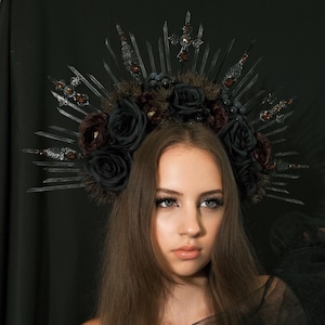 Tocado del Día de Los Muertos Corona del Día de Muertos, corona de halo de Santa Muerte, corona de diosa gótica, diadema del Día de muertos
