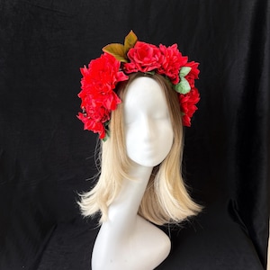 Rode Frida Khalo-kroon, Dag van de Dodenkroon, Día de los Muertos-haarkroon, Mexicaanse bloemenkroon, La Catrina-kroon, suikerschedeltiara