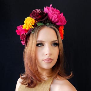 Mexicaanse bloemenkroon, kroon Dag van de Dode, haarkroon Día de los Muertos, kroon La Catrina, tiara suikerschedel, hoofddeksel Halloweenkostuum