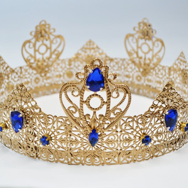 Mens crown, King crown for men, royal blue crown, medieval crown, coronation crown, male crown, prom crown, baroque crown, renaissance crown