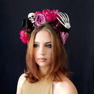 Sugar Skull-zendspoel, hoofdband Dag van de doden, Mexicaanse bloemenkroon, Dia de los Muertos-bloemenhoofdband, La Catrina-kroon