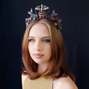 Dark Gothic Dragon Queen Crown, Handmade Rhinestone Tiara