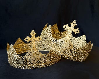 Corone nuziali ortodosse, Corone nuziali per coppie su misura, Set di corone nuziali, Corone ortodosse orientali a croce, Corone nuziali greche fatte a mano