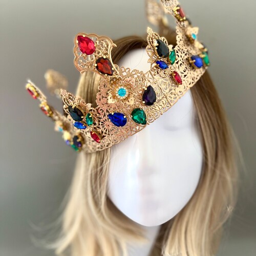 Shops Queen crown, pride crown, colorful crown, medieval crown, male crown, mens crown headpiece, renaissance crown, baroque crown, fantasy crown