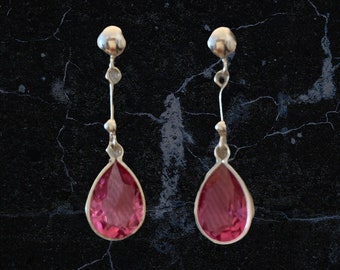Elegant long 925 silver earrings with pink Swarovski crystal - gift for women - handmade - custom made.