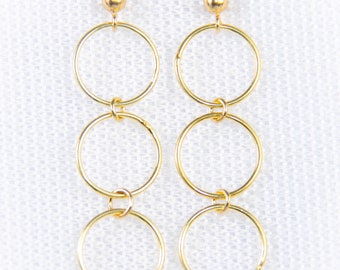 Elegant long silver earrings with gold plating with circles - gift for women - gold earrings - weddings, parties, birthdays
