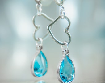 Boucles d’oreilles spectaculaires en argent et swarovski bleu - cadeaux pour femmes - aigue-marine -bijoux pour elle - argent sterling -