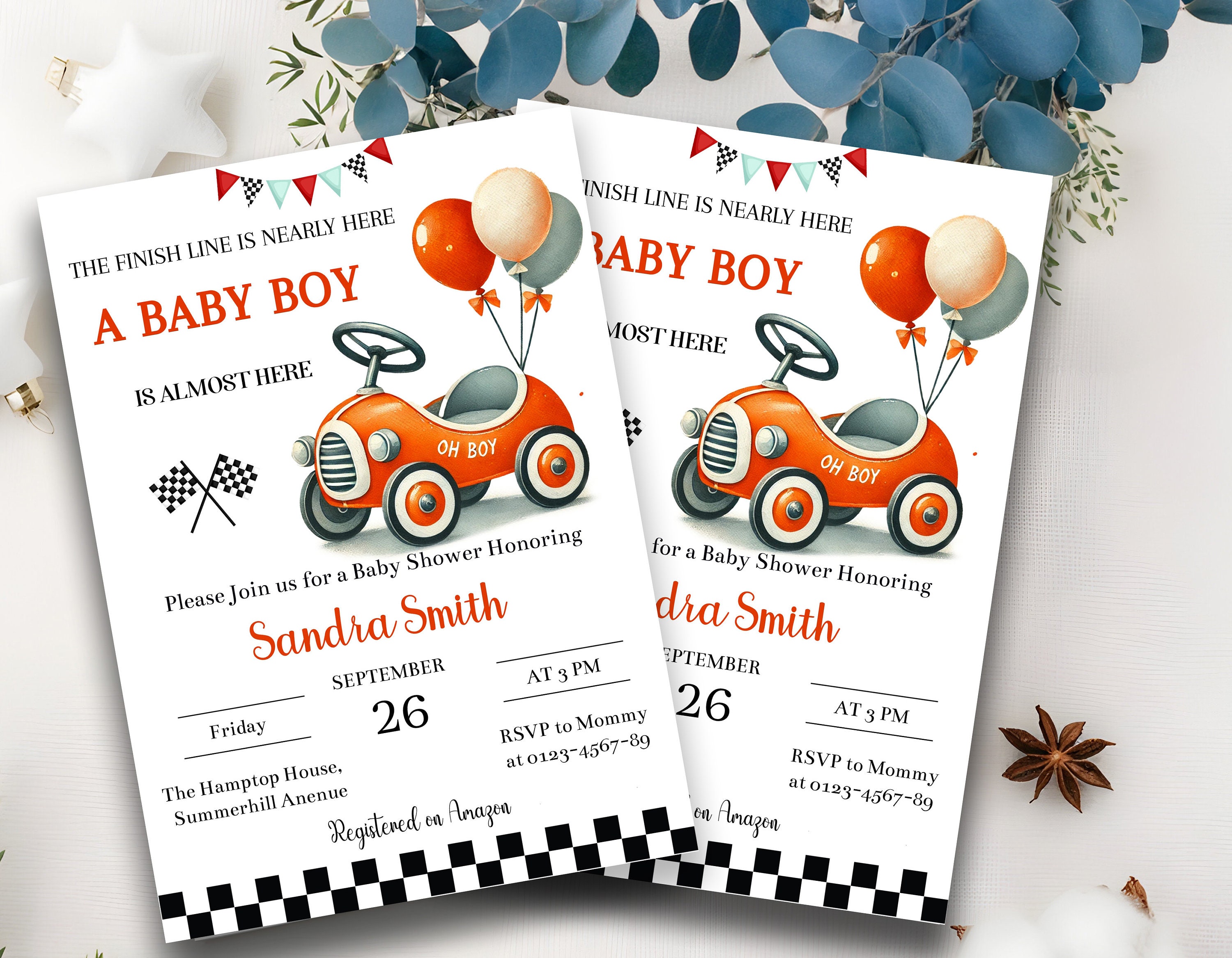 Editable Racing Car Baby Shower Invitation Oh Boy Vintage Race Car ...