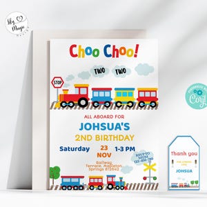 Train 2nd Birthday Invitation: Editable Transportation Birthday Invitation Template, Transportation Vehicle Birthday Invitation Boy Birthday