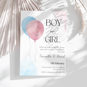 Balloons Gender Reveal Invitation Template: Editable Party Invite (Digital Download)