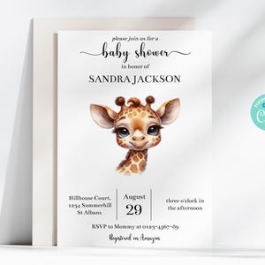 Editable  Safari Baby Shower Invitation Set, Jungle Baby Shower Invite Bundle, Greenery Giraffe Jungle Safari Animals Invites Template, 741
