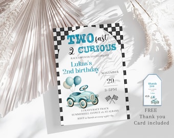Editable TWO Fast Birthday Invitation Race Car 2nd Birthday Invite Racing Car Vintage Racecar Printable Template Instant Download,