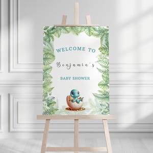 Editable Dinosaur Baby Shower Welcome Sign, Greenery Dino Baby Shower, Boy or Girl Dino Theme, Printable Baby Shower Template, DIGITAL 703