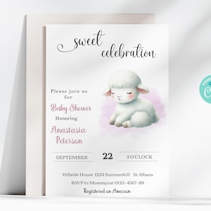 Editable Cotton Candy Sheep Baby Shower Invitation | Cute Baby Girl or Boy Shower Invite | Digital Download | Adorable Lamb Theme Party,510