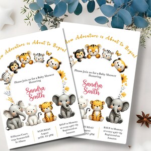 Safari Animal Baby Shower Invitation Greenery. Wild one invite, Jungle baby shower Invitation. Zoo Animal Baby Shower Invitation, 312