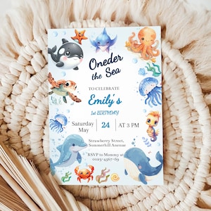 Under the Sea 1st Birthday Invitation: Ocean Animals (Digital Download)