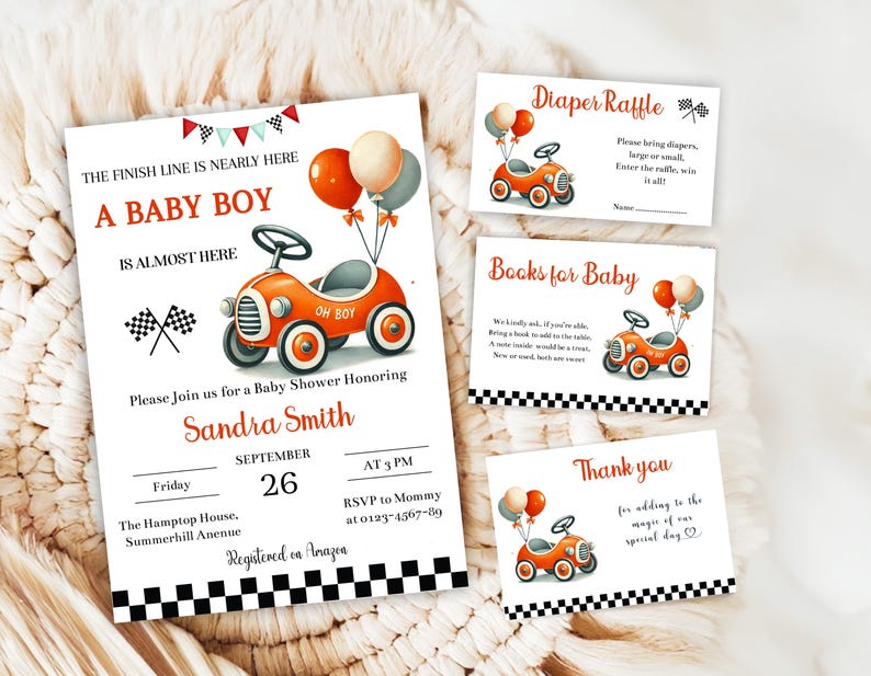 Editable Racing Car Baby Shower Invitation | Oh Boy Vintage Race Car ...