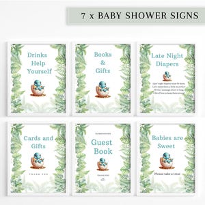 Personalisierte Dinosaurier Babyparty ZEICHEN, Greenery Dino Babyparty, Junge Mädchen Dino Thema, druckbare Babyparty ZEICHEN, Set, 703