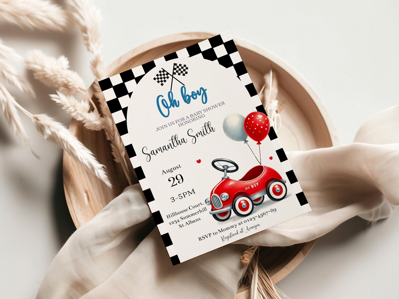 Editable Racing Car Baby Shower Invitation | Oh Boy Vintage Race Car ...