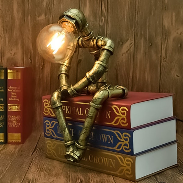 PipeMan Lampe de bureau - Lampe d’éclairage industrielle en fer - vintage - Edison Steampunk Lamp - Décoration intérieure - Décor industriel - Cadeaux pour Homme