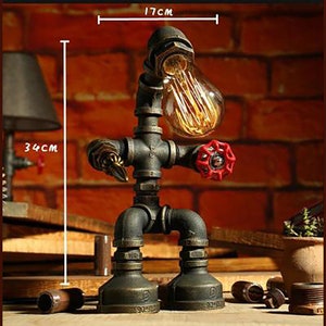 Edison Steampunk Lamp - PipeMan Desk Lamp - Robot Industrial Iron lighting lamp - Vintage - Home Decor - Industrial Decor - Gifts For Men
