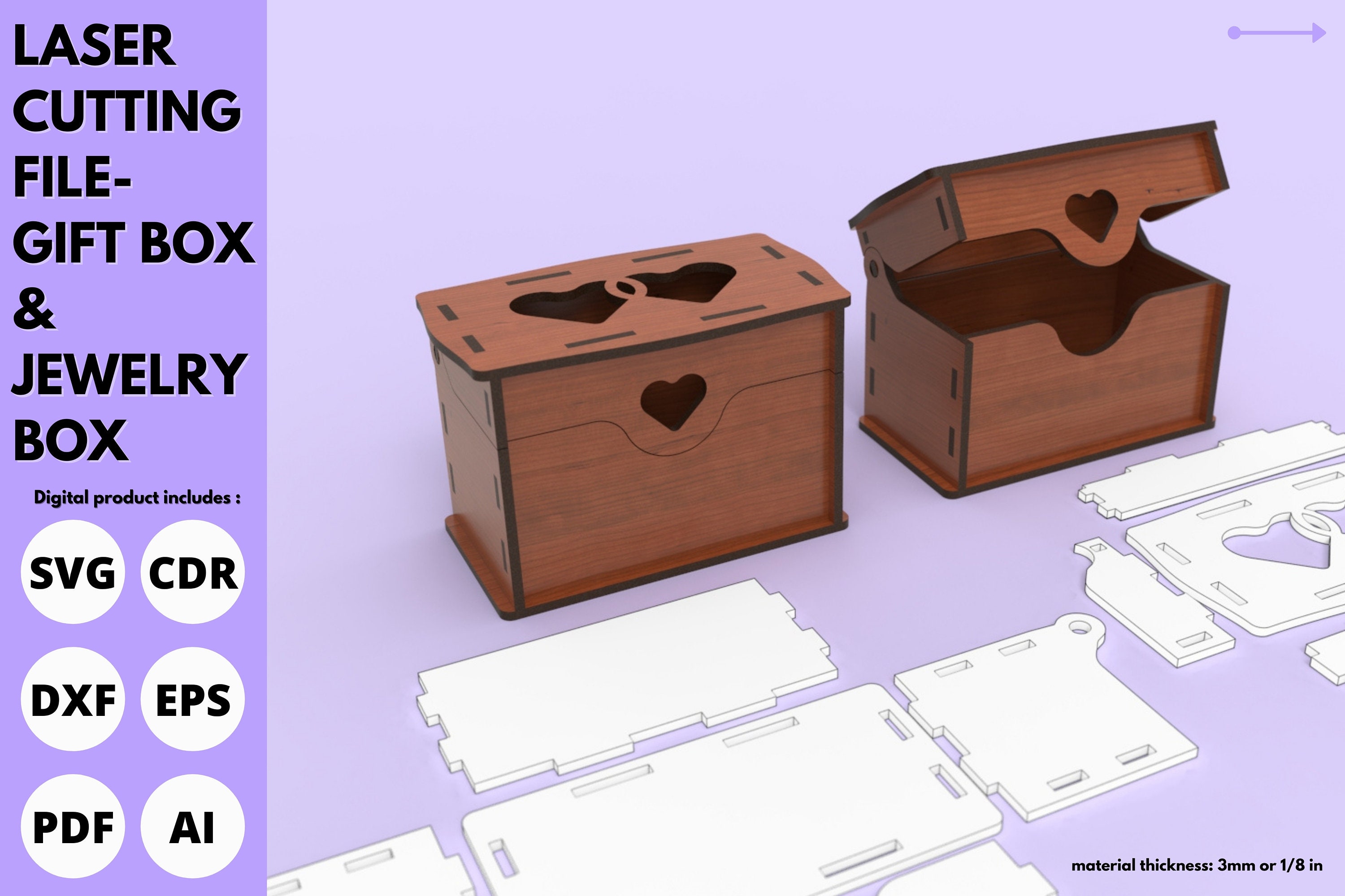Box Template Jewelry Box & Gift Box Wooden Box Laser Vectors Etsy
