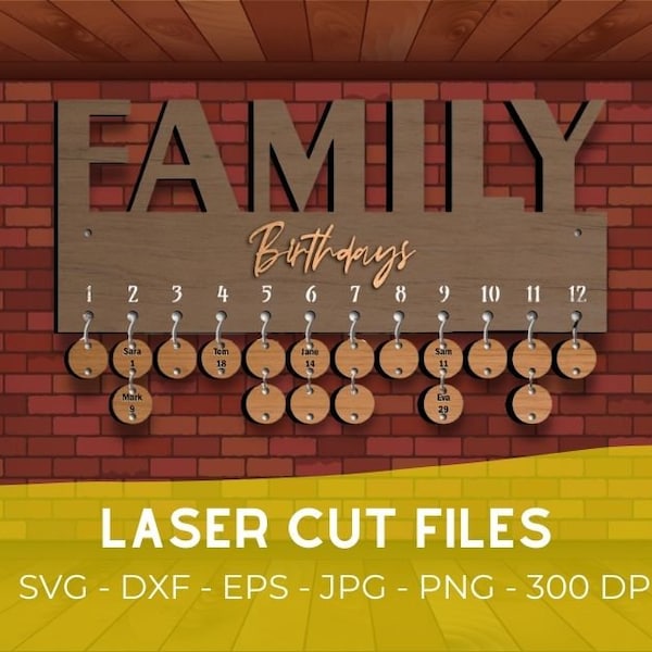 Family Birthdays Calendar Diy Laser Cutting template SVG digital file for cardstock, wood and metal