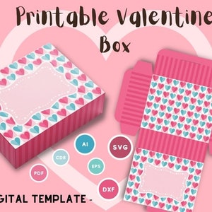 Valentinstag Druckbare rechteckige Geschenkboxen Vorlage - Paper Crafts - Cuttable - SVG-DXF-EPS-Cdr digitale Dateien