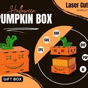 3D Kürbis Halloween Box Tempalte Vektor digitale Dateien für Laserschneidemaschinen - SVG - DXF - CDR Vektoren