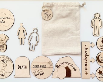 Plan of Salvation Kit - Engraved Wood Pieces in a 5x8 Carry Bag