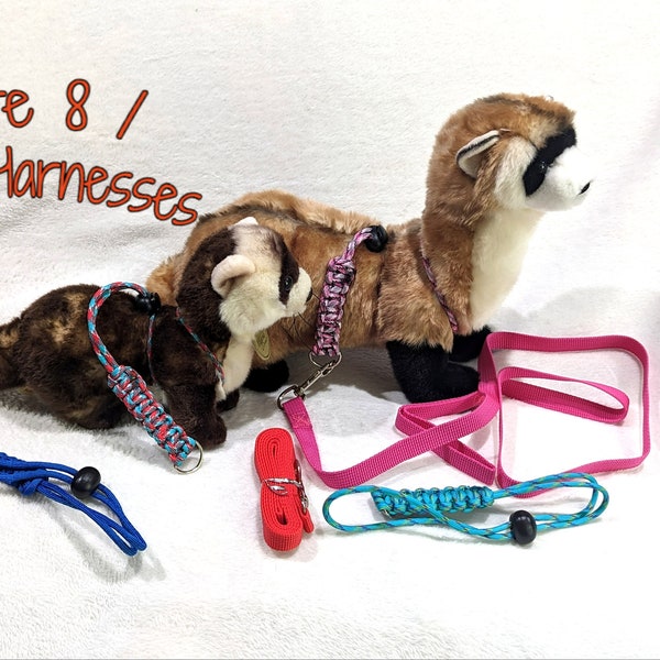 Paracord Figure 8/Infinity Harness - Ferret, Guinea Pig, Rat, Chinchilla, Sugar Glider, Reptile, Bird - Comfortable & Secure for Small Pets