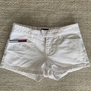 Vintage Tommy Jeans White Denim Shorts size 3, Short Shorts with Iconic Tommy Flag Patch