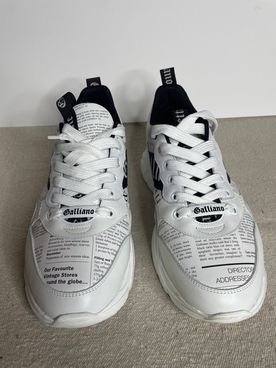 John Galliano Logo Leather Newspaper Sneakers for Men Size
