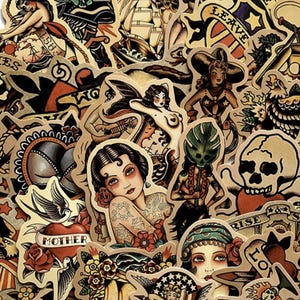 Retro Tattoo Waterproof Sticker Pack: 80s Style, Skulls [10 Stickers]