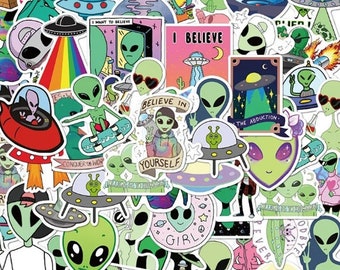 Random Alien Stickers: UFO, Extraterrestrial E.T. - Waterproof [10 Pack]