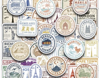 Random Passport Travel Sticker Pack! Passport Stamps, Famous Places, Luggage Carry On Vinyl Stickers, Perfect for Suitcases [10 Stickers]
