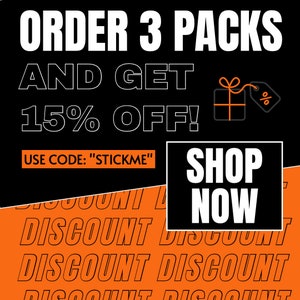 An exclusive discount code for our shop. Buy 3 sticker packs and get 15% off.