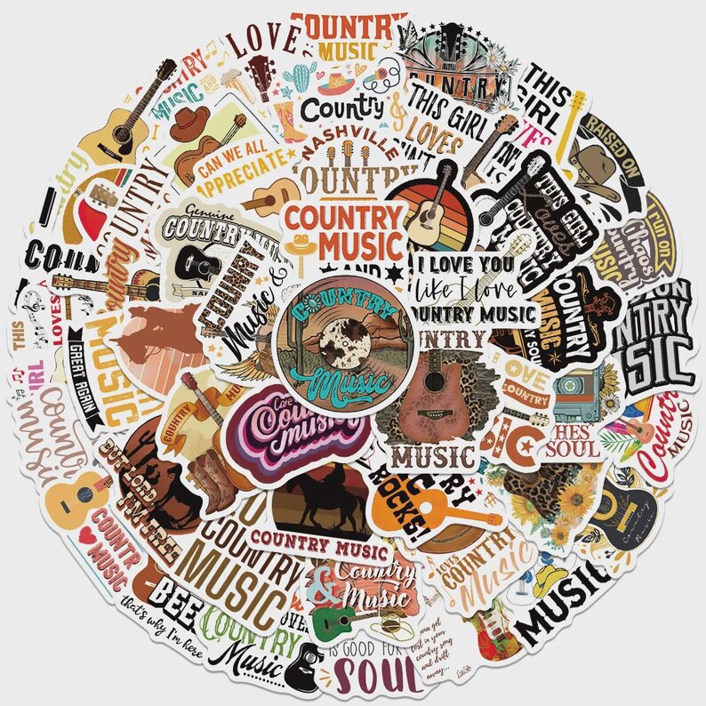 Country Music Sticker Pack: Waterproof Vinyl Decals (10-piece Set, 2