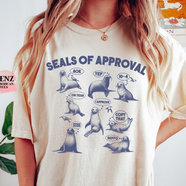 Seals Of Approval Funny Retro T-Shirt, Vintage 90s Seal T-shirt, Funny 90s Shirt, Vintage Minimalistic Unisex Gag Tee, Silly Shirt Gifts lov