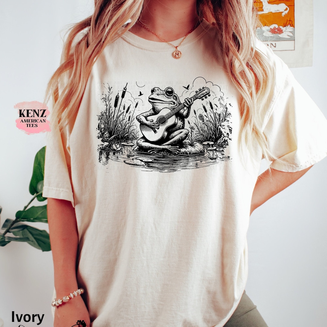 90'S Frog Pattern Animal T-shirt, Men's, Size L, Vintage unclear white type Vintage Second Hand