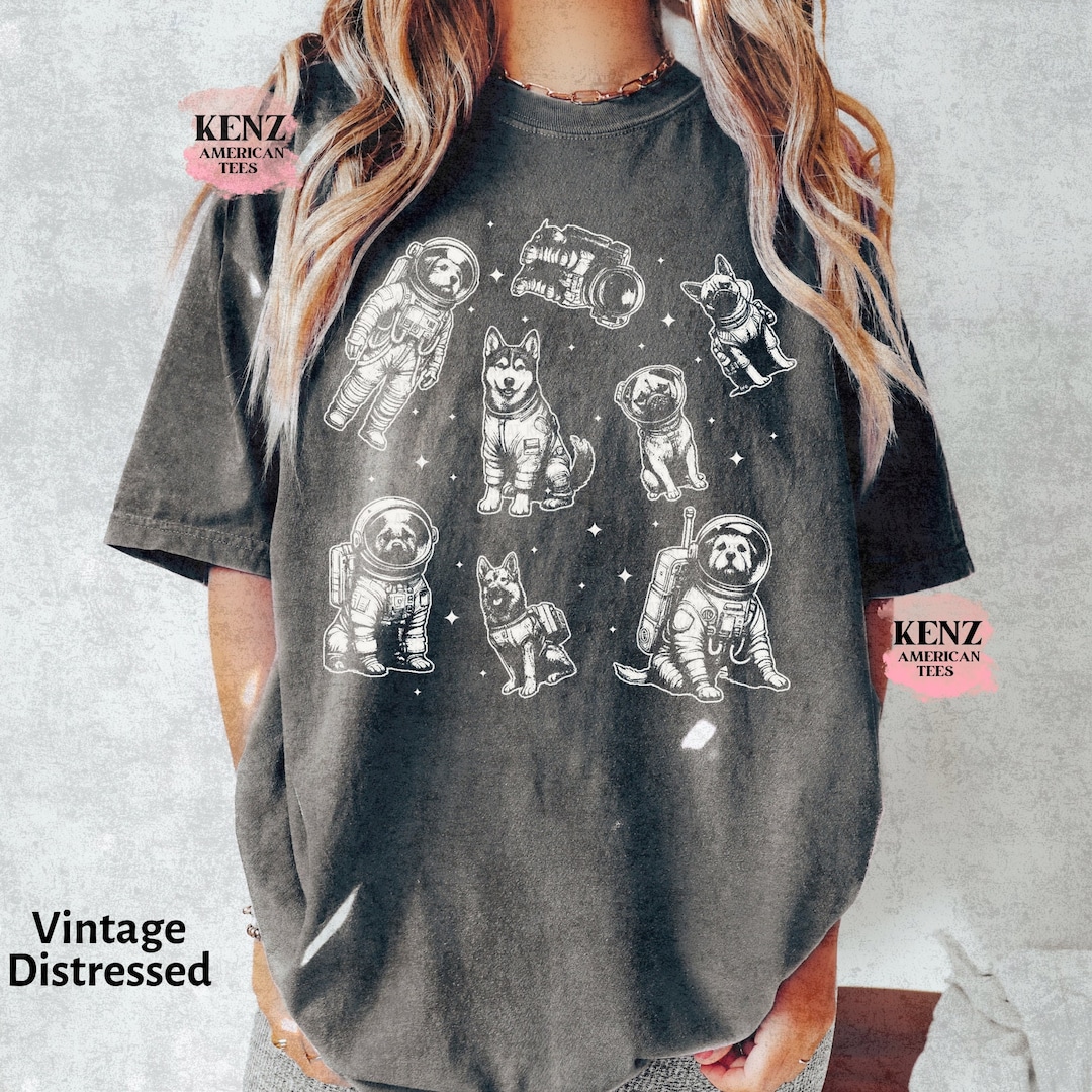 Dogs in Space Retro T-shirt, Funny Galaxy Graphic T-shirt, Dog Moon 90s ...