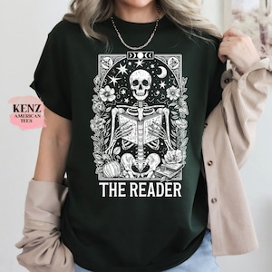 Comfort Colors The Reader Tarot Card Shirt, Skeleton Reading Shirt, Unisex Tarot Card Shirt, Book Lover Gift, Bookish Gift,Tarot Lover Gift old Vintage School Retro Cult