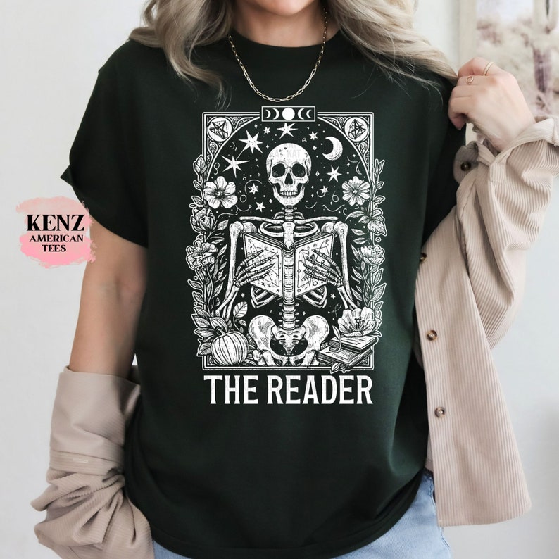 Comfort Colors The Reader Tarot Card Shirt, Skeleton Reading Shirt, Unisex Tarot Card Shirt, Book Lover Gift, Bookish Gift,Tarot Lover Gift old Vintage School Retro Cult