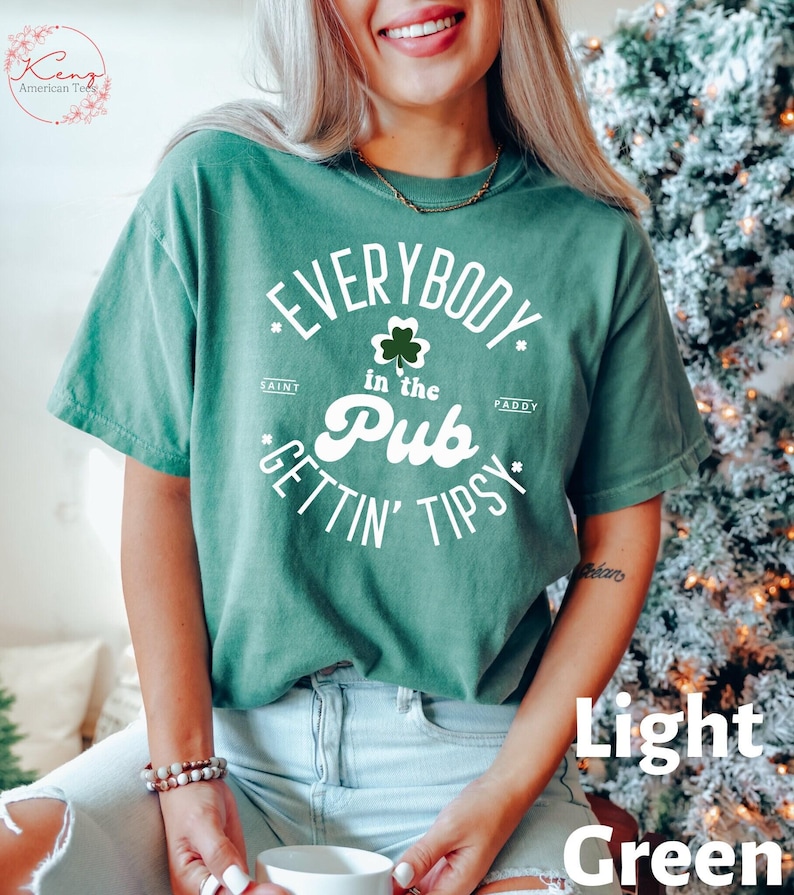Comfort Colors Pub Crawl Shirt, St Patricks Day Drinking Tee, Everybody in the Pub Getting Tipsy Irish Shirt for Parade Pattys Outfit gift image 1