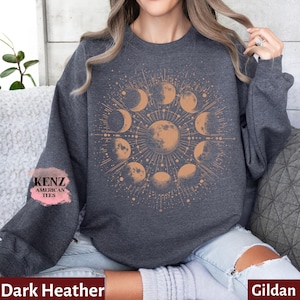 Celestial Sweatshirt, Moon Phase Hoodie, Boho Mystical Moon And Sun Hoodie, Boho Moon Astronomy Outfit, Spiritual Moon Women Clothing Gifts