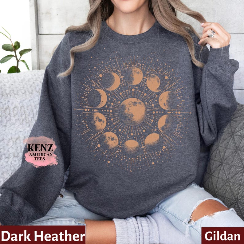 Celestial Sweatshirt, Moon Phase Hoodie, Boho Mystical Moon And Sun Hoodie, Boho Moon Astronomy Outfit, Spiritual Moon Women Clothing Gifts