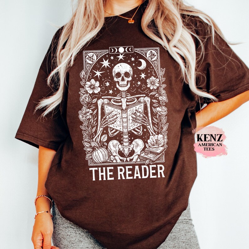 Comfort Colors The Reader Tarot Card Shirt, Skeleton Reading Shirt, Unisex Tarot Card Shirt, Book Lover Gift, Bookish Gift,Tarot Lover Gift old Vintage School Retro Cult