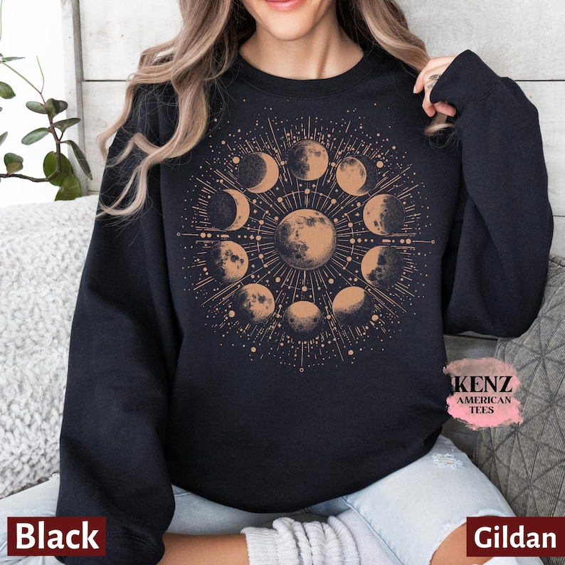 Celestial Sweatshirt, Moon Phase Hoodie, Boho Mystical Moon And Sun Hoodie, Boho Moon Astronomy Outfit, Spiritual Moon Women Clothing Gifts