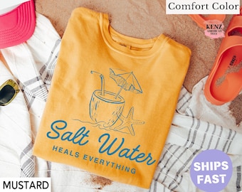 Saltwater Heals Everything Shirt Beach Lover Gift Summer Vacation T Shirt Trendy Beach T-Shirt Cute Ocean Tshirt Vintage Comfort Colors Tee